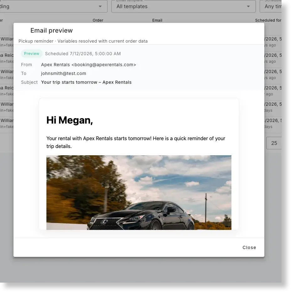 Automated emails for bookings