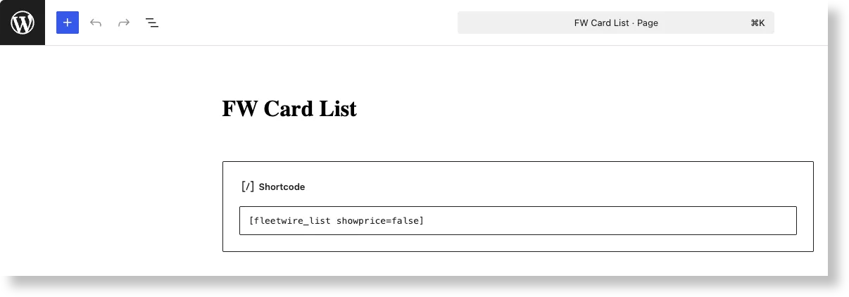 Fleetwire WordPress plugin shortcode