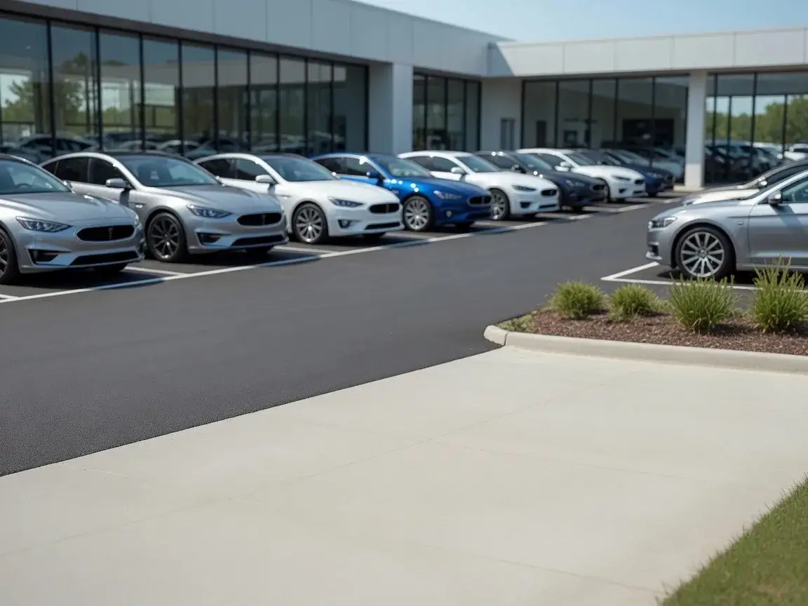 Professional dealership lot with modern cars ready for loaner or rental vehicle handoff