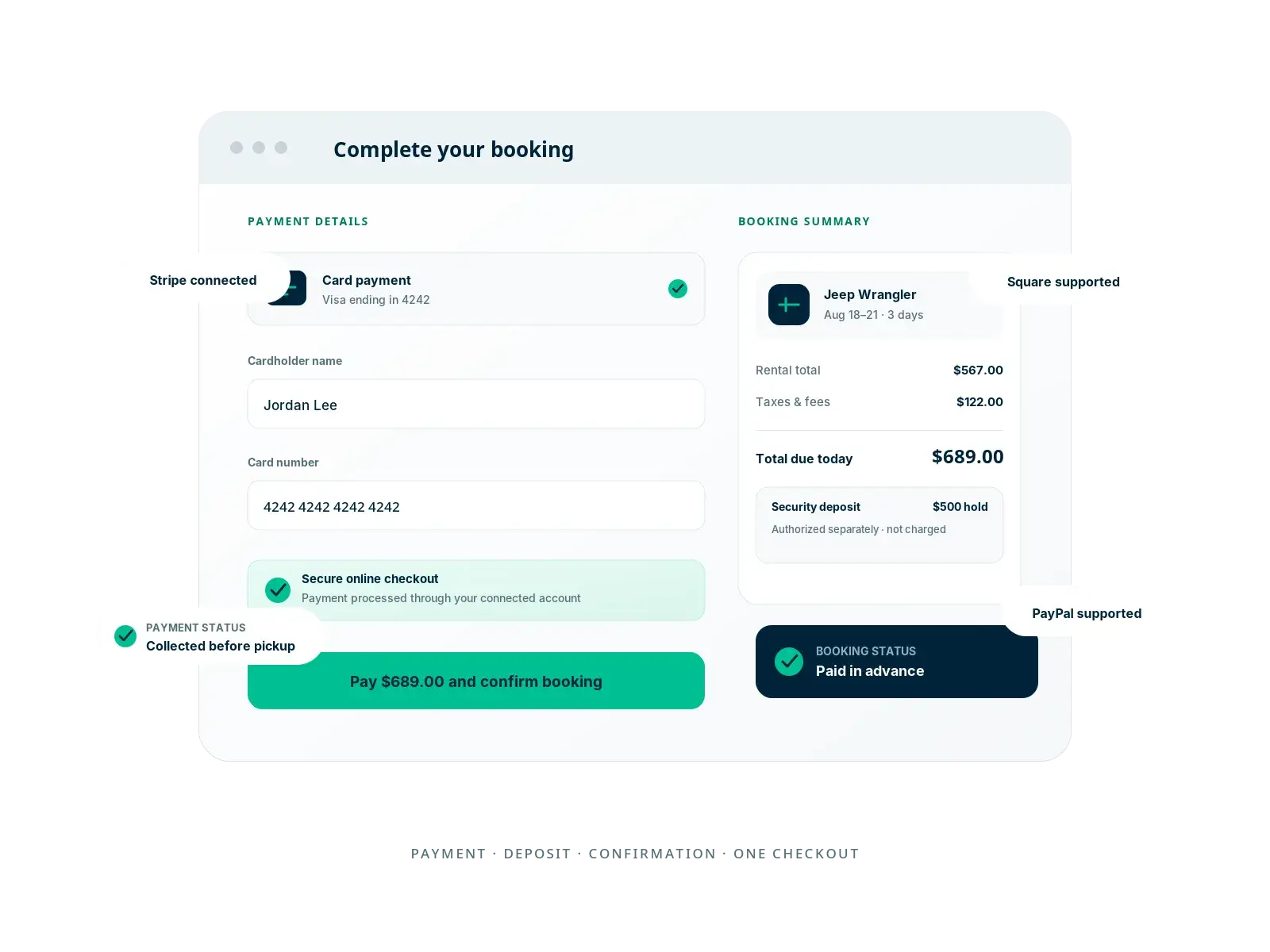 Payments for bookings screenshot