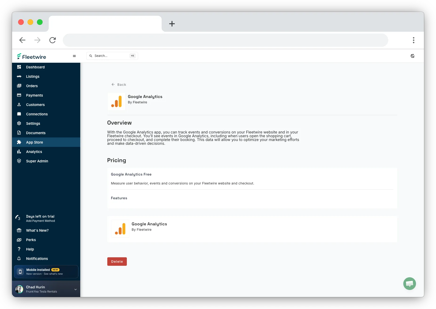 Google Analytics in Fleetwire App Store