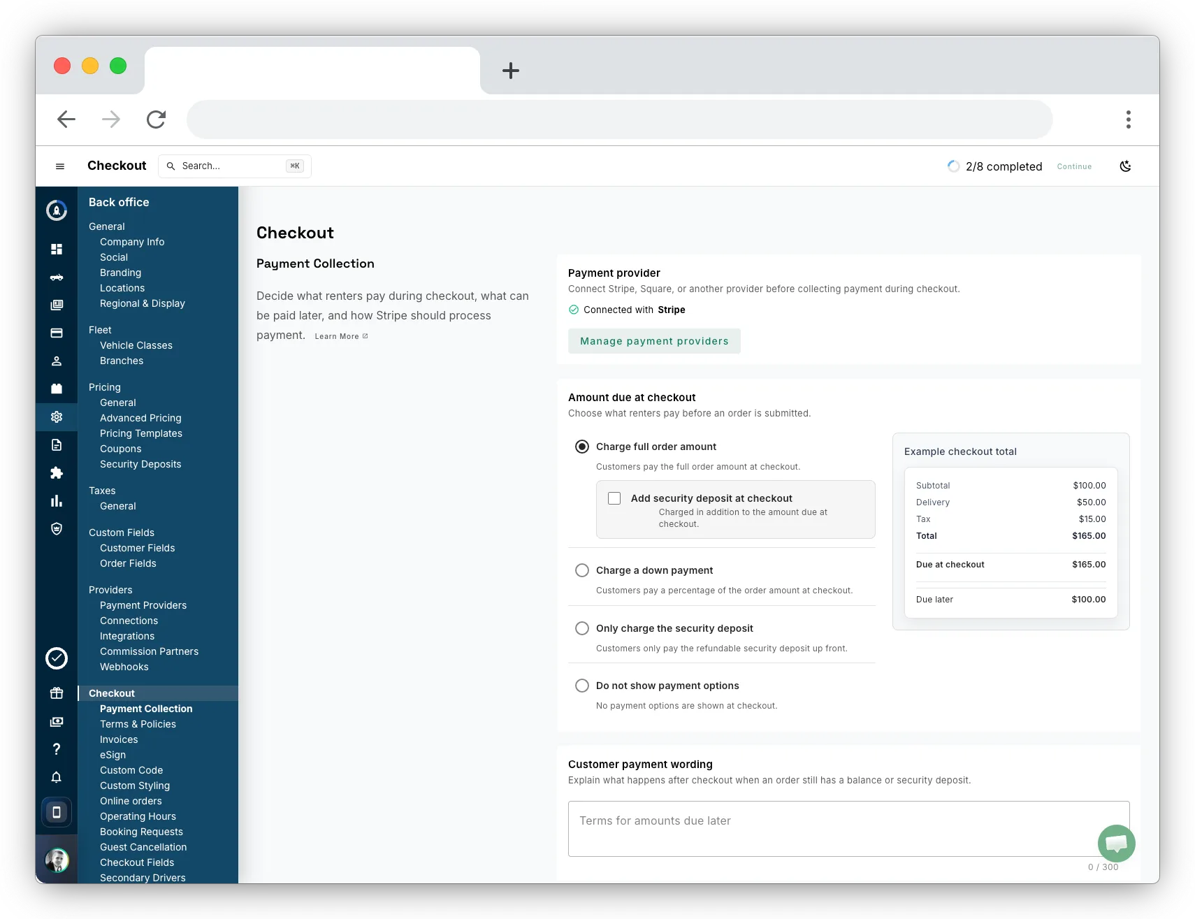 Stripe settings on Fleetwire