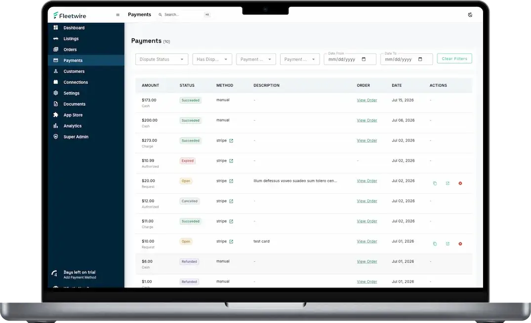 Payments for bookings screenshot