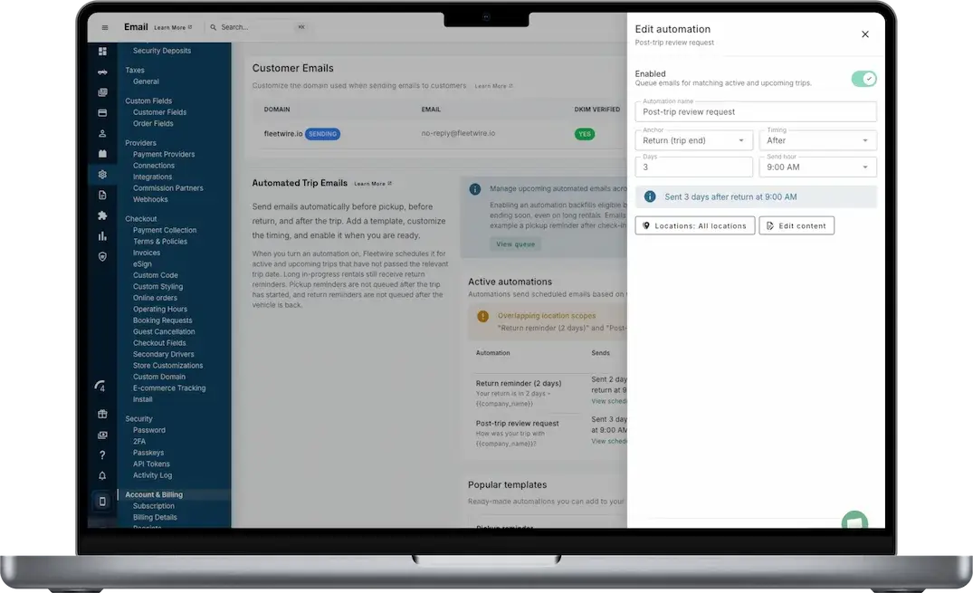 Automated email settings