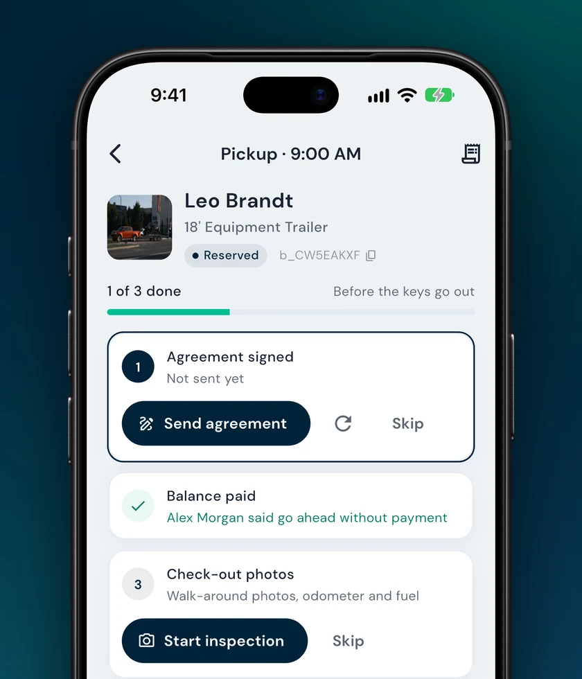 Pickup checklist showing that a manager approved going ahead without payment
