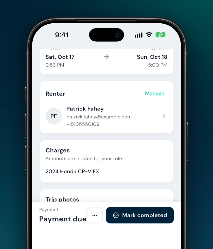 Order screen for a staff member with amounts hidden and payment shown as Payment due