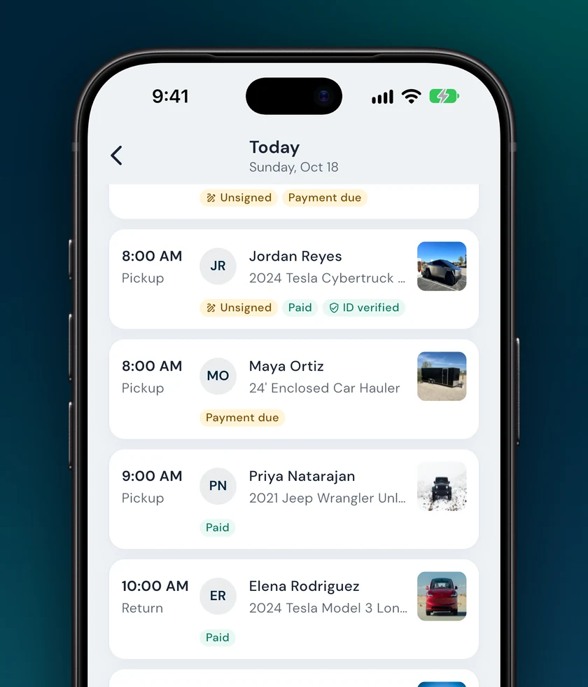 Schedule with cars and trailers
