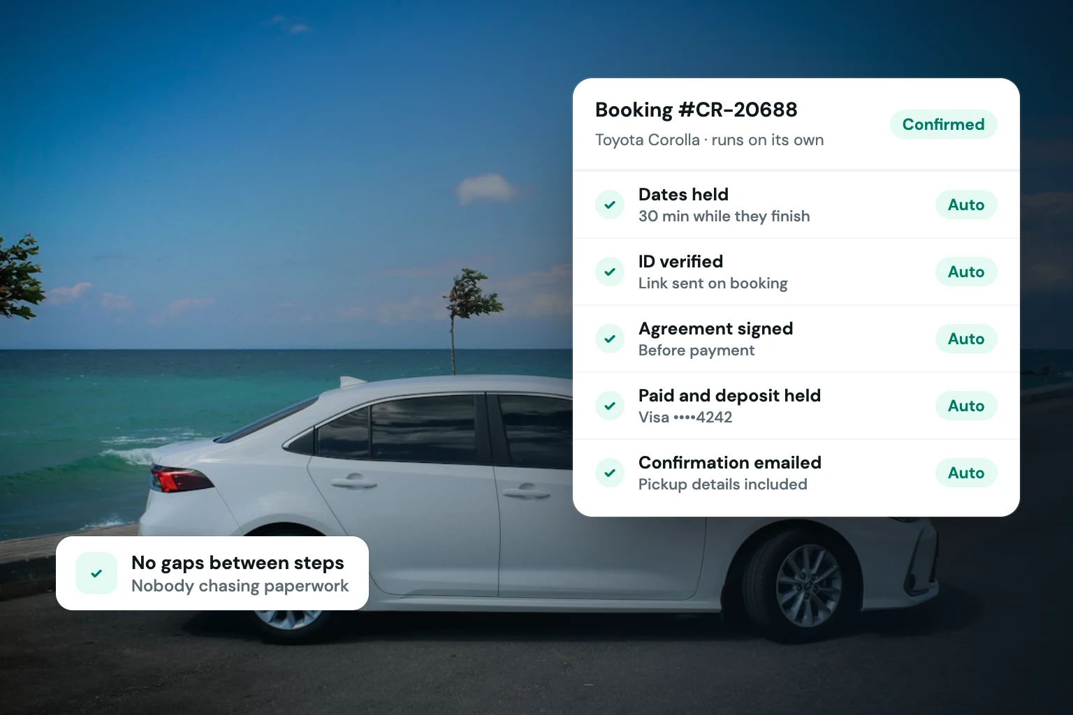 Cover for "How to Automate Rental Checkouts Without Gaps": a Fleetwire screen over a rental fleet photo