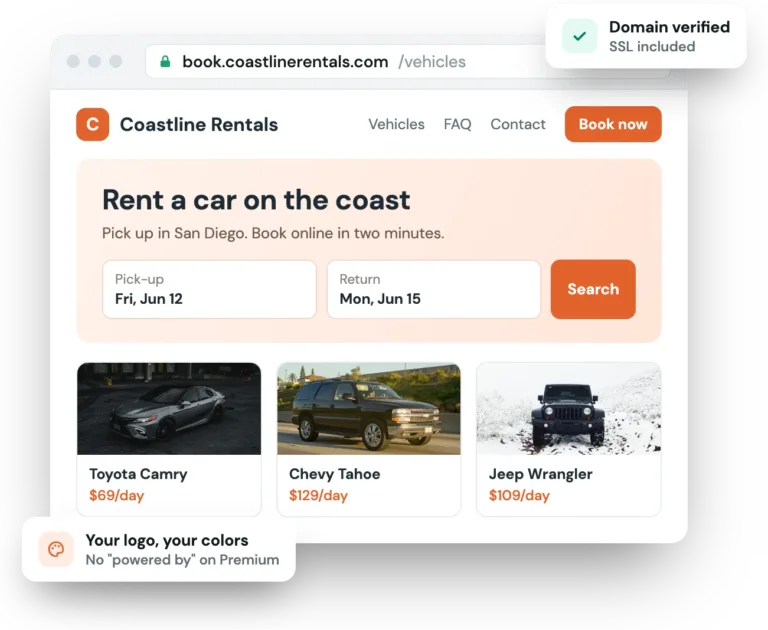 A booking site on its own domain