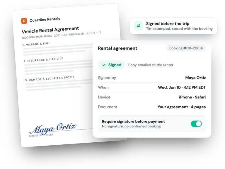A signed rental agreement