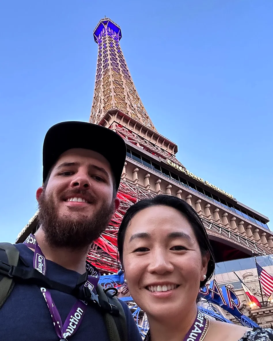 Chad and Min under the Eiffel Tower at Paris Las Vegas
