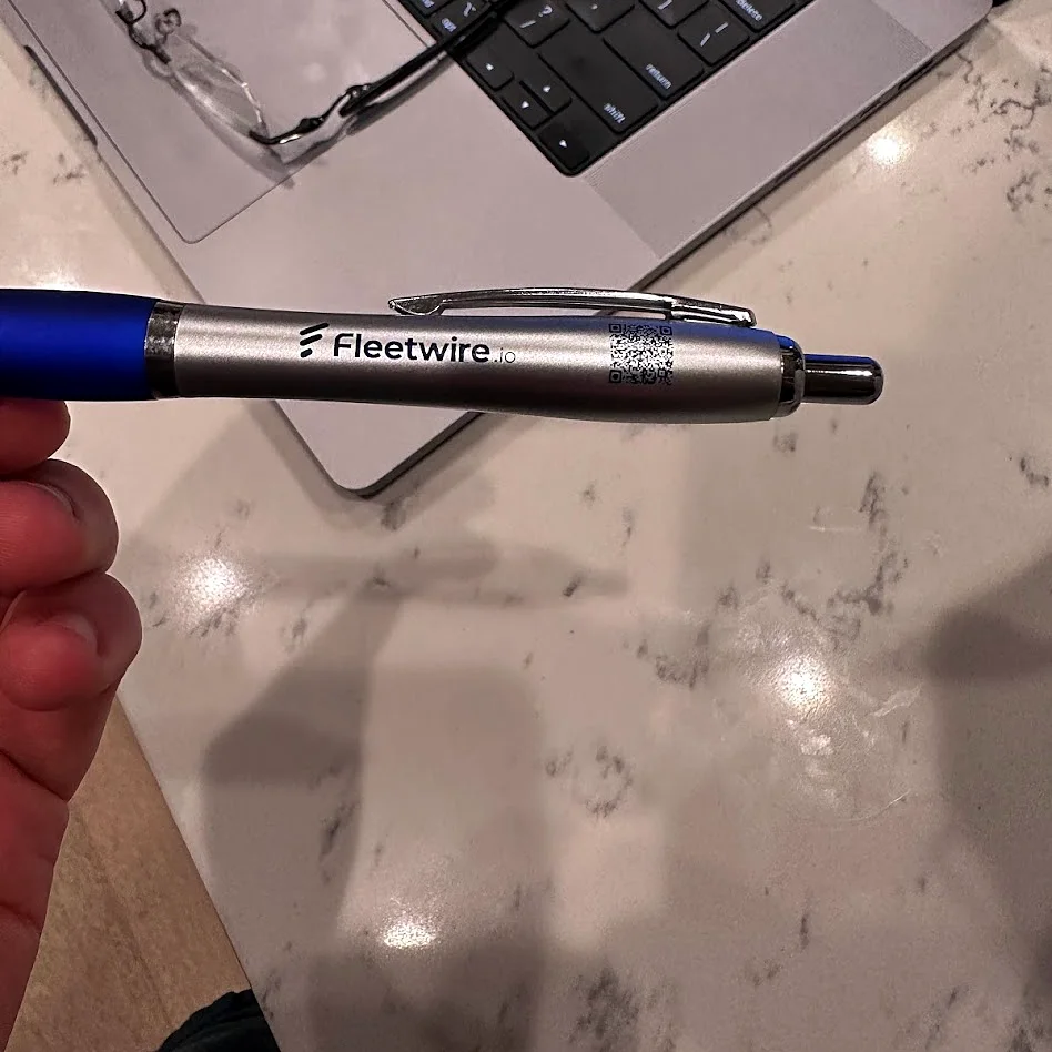 Fleetwire pen with a QR code